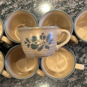 Pfaltzgraff Folk Art Floral Tan Ceramic Mug Set of 8